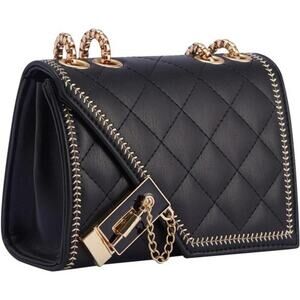 Quilted Crossbody Bag Black Vegan Leather Shoulder Bag Fashion Chain Small Purse